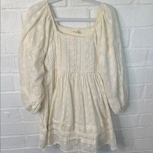 Nicole Miller Artelier Cotton Cream Square Neck Bishop Sleeve Sundress